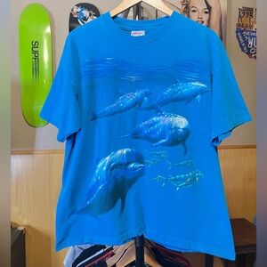 Men’s Vintage Dolphin Single Stitch pre 1994 Turquoise colored tee Size Adult XL